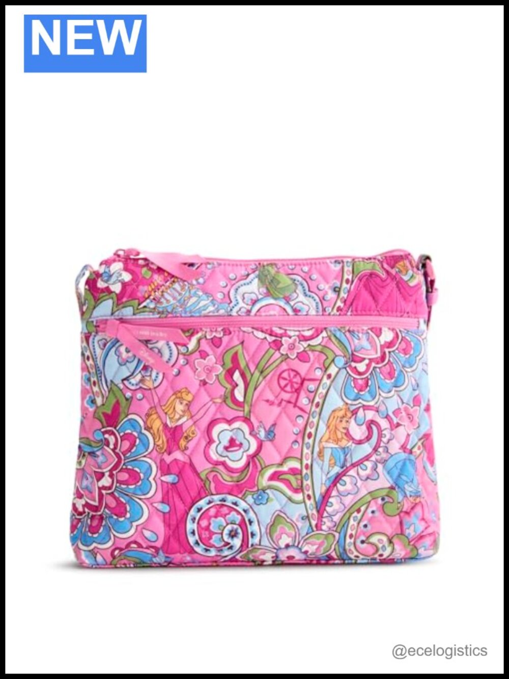 Quilted Cotton Crossbody Bag with Three Zippered Compartments